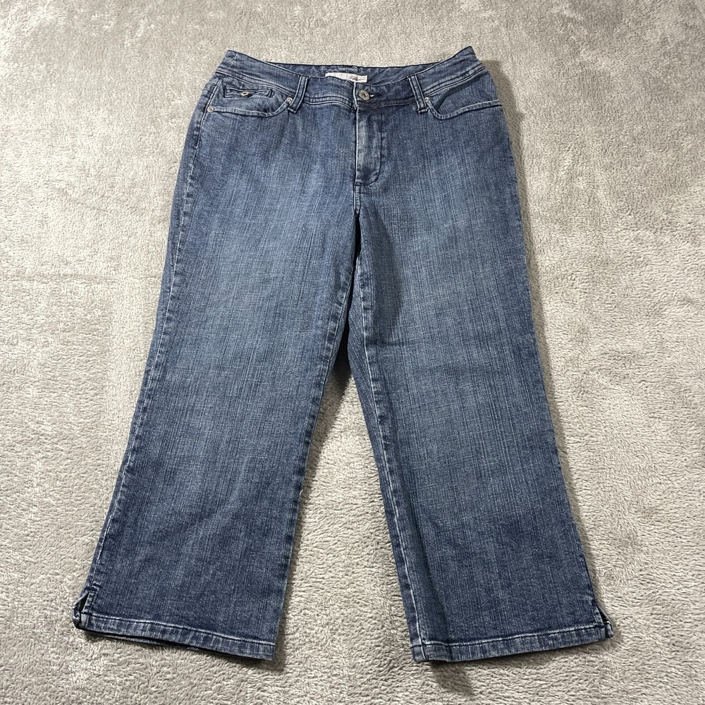 Chico's Women's Blue Denim Jeans Crop Wide Leg Comfort Waist Casual